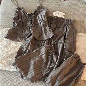Zara Brown Striped Jumpsuit Set NWT